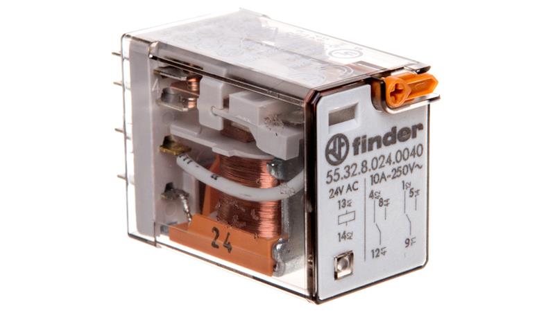 Przekaźnik miniaturowy 2P 10A 24V AC przycisk testujący mechaniczny wskaźnik zadziałania 55.32.8.024.0040-14448