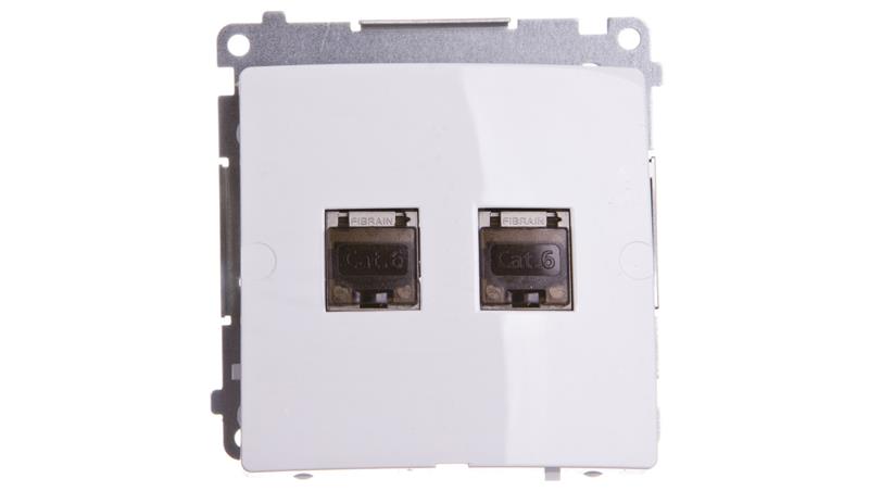 Simon Basic Gniazdo komputerowe podwójne 2xRJ45 kat.6 ekranowane z przesłoną białe BM62E.01/11-34093 Simon Basic Gniazdo komputerowe podwójne 2xRJ45 kat.6 ekranowane z przesłoną białe BM62E.01/11-34093