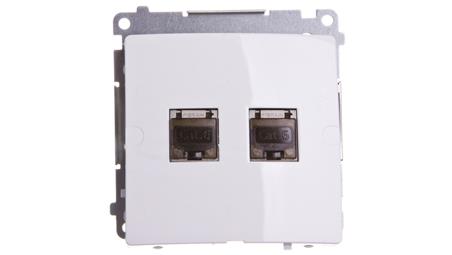 Simon Basic Gniazdo komputerowe podwójne 2xRJ45 kat.6 ekranowane z przesłoną białe BM62E.01/11-34093