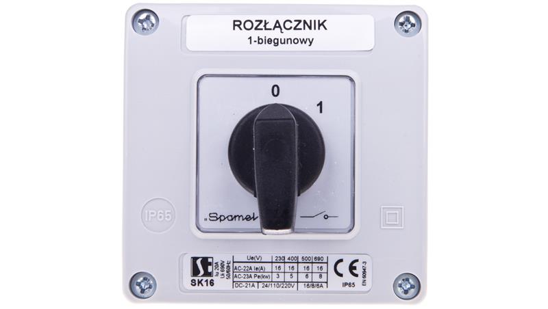 Łącznik krzywkowy 0-1 1P 16A w obudowie SK16-1.825OB11-22433