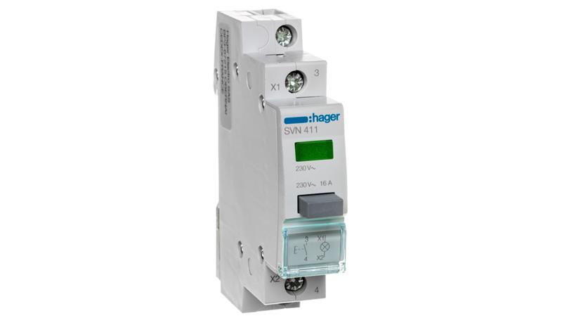 Przełącznik przyciskowy z lampką zieloną 16A 1Z 230V AC SVN411-23890