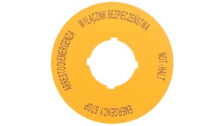 Tabliczka opisowa żółta okrągła EMERGENCY STOP (4 języki) M22-XBK15 167638-21879