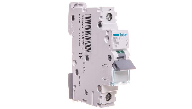 Wyłącznik nadprądowy 1P B 16A 10kA AC NBN116-16759 Wyłącznik nadprądowy 1P B 16A 10kA AC NBN116-16759