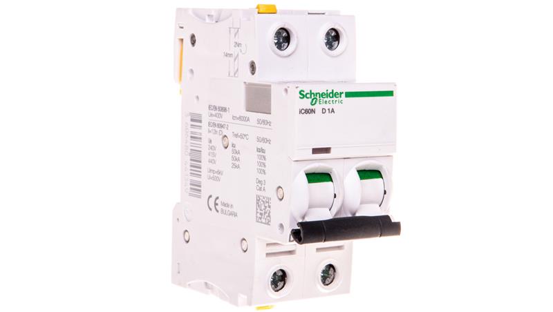 Wyłącznik nadprądowy 2P D 1A 6kA AC iC60N-D1-2 A9F05201-17113