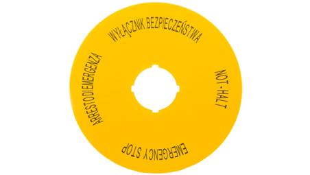 Tabliczka opisowa żółta okrągła WYŁĄCZNIK BEZPIECZEŃSTWA (4 języki) fi90, M22-XAK15167640-21899