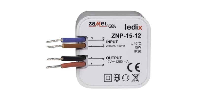Zasilacz LED dopuszkowy 12V DC 15W ZNP-15-12 LDX10000030-50584 Zasilacz LED dopuszkowy 12V DC 15W ZNP-15-12 LDX10000030-50584