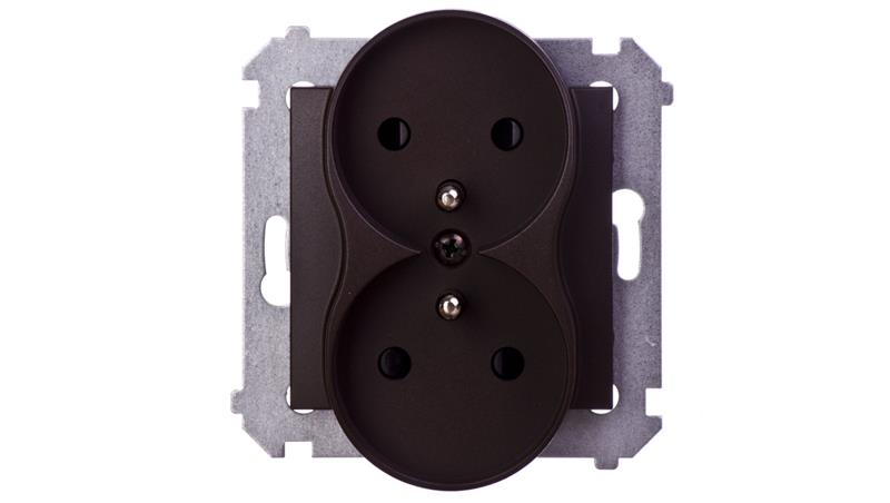 Simon 54 Gniazdo podwójne z/u 16A IP20 z przesłoną torów brąz mat DGZ2MZ.01/46-42840