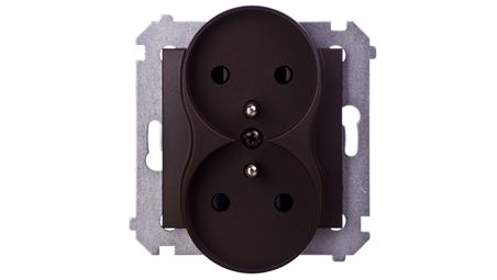 Simon 54 Gniazdo podwójne z/u 16A IP20 z przesłoną torów brąz mat DGZ2MZ.01/46-42840