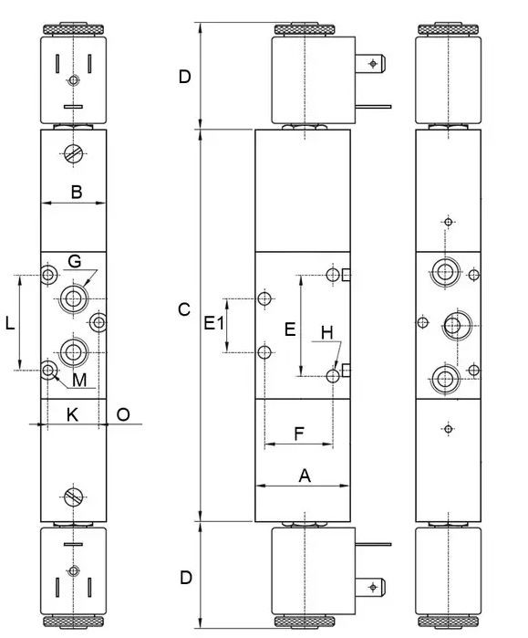 Elektrozawór 5/3 CC G1/4 centrowany sprężyną 5223C EE Elektrozawór 5/3 CC G1/4 centrowany sprężyną 5223C EE