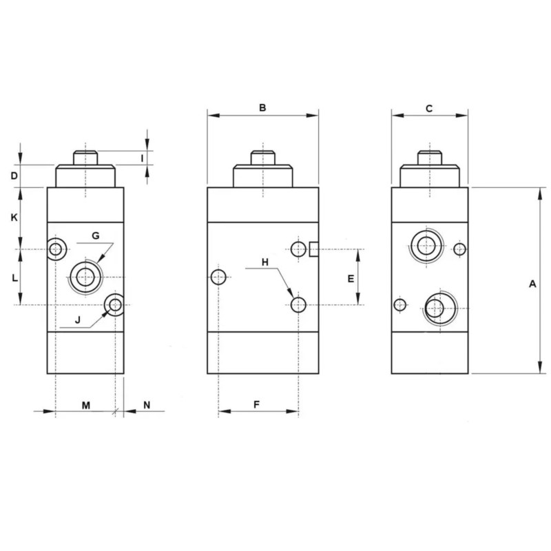 Zawór mechaniczny 3/2 NC G1/8 powrót sprężyną 321 MP Zawór mechaniczny 3/2 NC G1/8 powrót sprężyną 321 MP