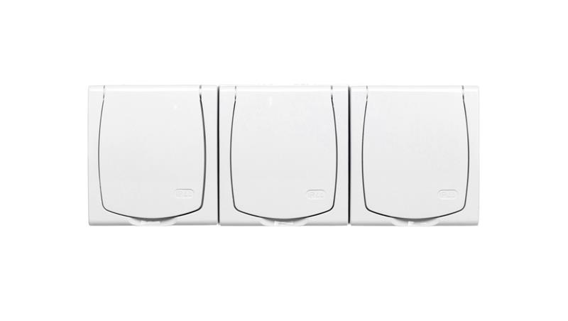 MADERA Gniazdo hermetyczne potrójne z/u IP44 klapka biała GNH-3NZ/00/w-40734