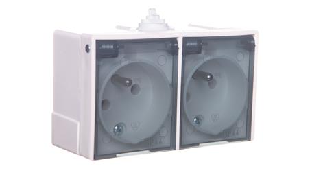 LAMBDA Gniazdo hermetyczne podwójne z/u IP44 klapka dymna biała GNH-2LZ/00/d-40727