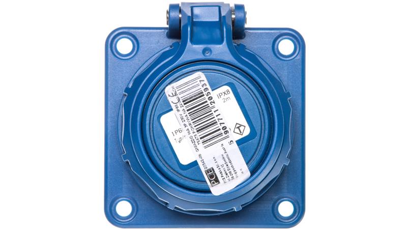 Gniazdo tablicowe /pokrywa na zawiasach/ 10/16A 2P+Z 230V /75x75/ niebieskie IP68 NAUTILUS 20342-8b-31760