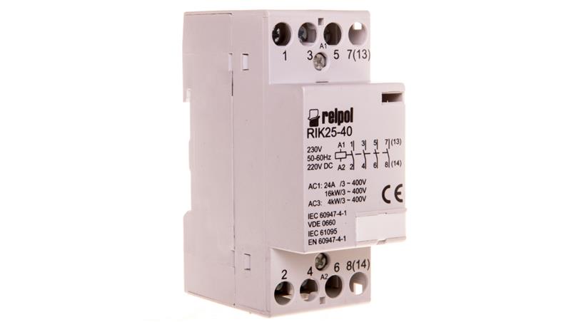 Stycznik modułowy 25A 4Z 0R 230V AC/DC RIK25-40-230 2608213-25027 Stycznik modułowy 25A 4Z 0R 230V AC/DC RIK25-40-230 2608213-25027
