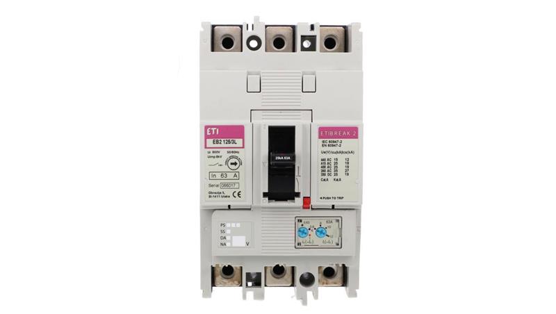 Wyłącznik kompaktowy 3P 63A 25kA /wyzwalacz termo-magnetyczny/ EB2 125/3L 004671024-9668 Wyłącznik kompaktowy 3P 63A 25kA /wyzwalacz termo-magnetyczny/ EB2 125/3L 004671024-9668