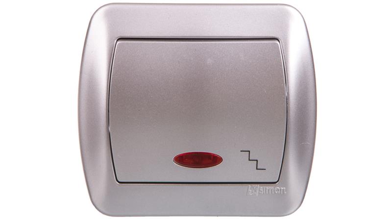 Simon Akord Łącznik schodowy z podświetleniem 10 AX, 250V zaciski śrubowe aluminium metalizowane AW6L/26-40170