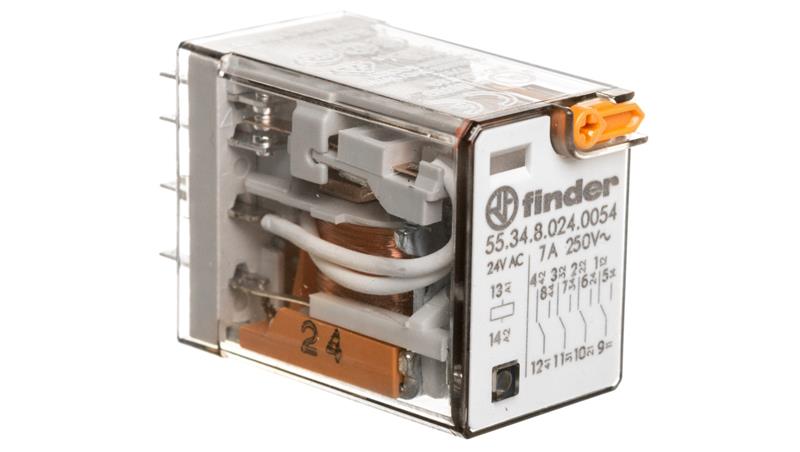 Przekaźnik przemysłowy 4P 7A 24V AC przycisk testujący mechaniczny wskaźnik zadziałania AgNi 55.34.8.024.0054-10633