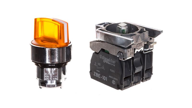 Przełącznik 2 położeniowy pokrętło 22mm pomarańczowy 1Z 1R bez samopowrotu XB4BK125B5-4516