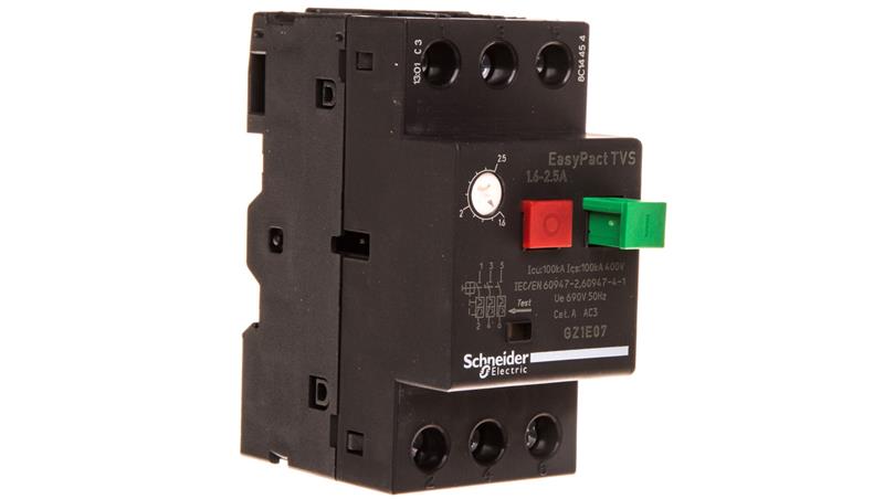 Wyłącznik silnikowy 3P 0,75kW 1,6-2,5A EasyTeSys Power, napęd przyciskowy, zaciski skrzynkowe GZ1E07-3850 Wyłącznik silnikowy 3P 0,75kW 1,6-2,5A EasyTeSys Power, napęd przyciskowy, zaciski skrzynkowe GZ1E07-3850