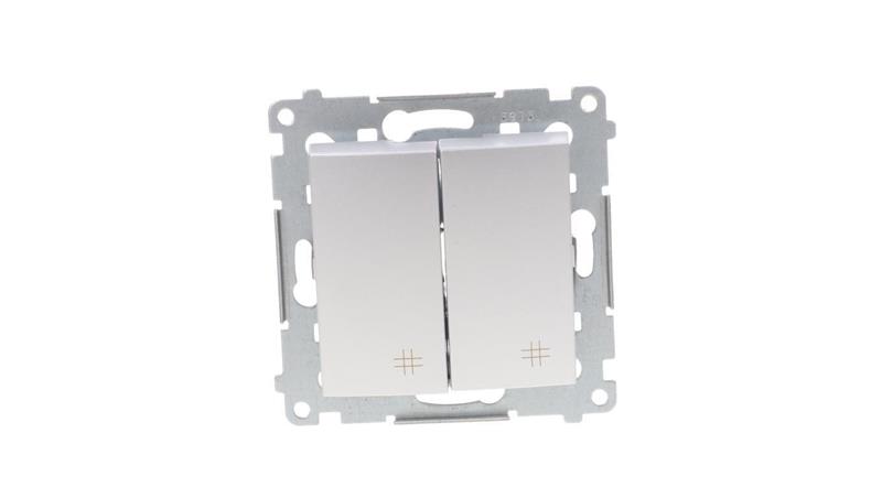 Simon 54 Łącznik krzyżowy podwójny 10A 230V IP20, szybkozłącza, srebrny mat DW7/2.01/43-40913