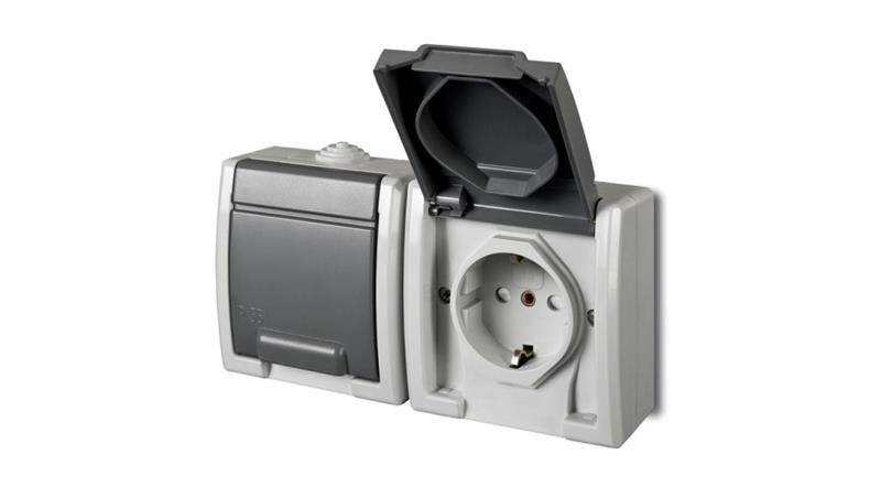 AQUANT Gniazdo podwójne 2x2P+Z schuko szare IP55 1245-10-40704