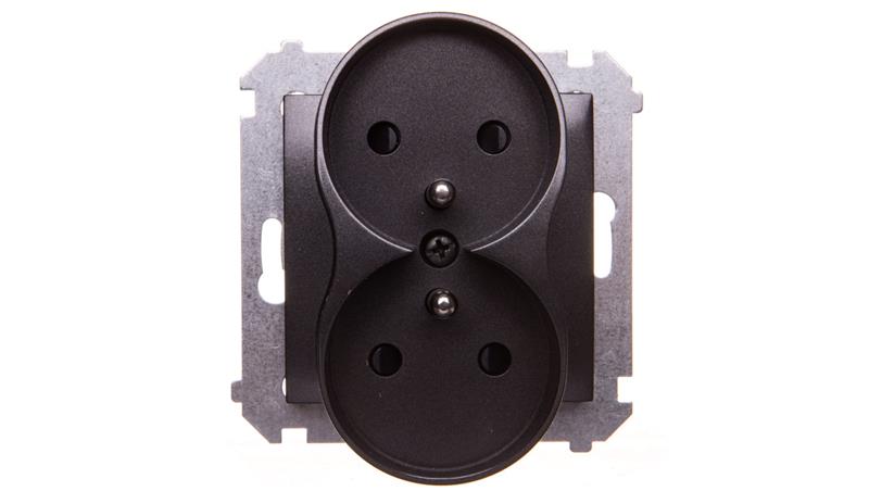 Simon 54 Nature Gniazdo podwójne do ramek z/u 16A IP20 z przesłoną torów podwójne antracyt DGZ2MZN.01/48-42987