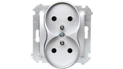 Simon 54 Nature Gniazdo podwójne z/u 16A 250V z przesłonami do ramek srebrne DGZ2MZN.01/43-42905