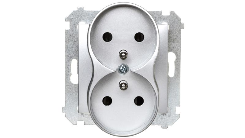 Simon 54 Nature Gniazdo podwójne z/u 16A 250V z przesłonami do ramek srebrne DGZ2MZN.01/43-42905