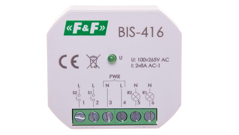 Przekaźnik impulsowy dwukanałowy 8A 2Z 230V AC BIS-416-25356 Przekaźnik impulsowy dwukanałowy 8A 2Z 230V AC BIS-416-25356