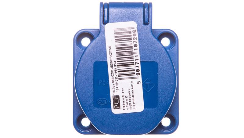Gniazdo tablicowe 10/16A 2P+Z SCHUKO 230V niebieskie IP54 105-0bs-31743 Gniazdo tablicowe 10/16A 2P+Z SCHUKO 230V niebieskie IP54 105-0bs-31743