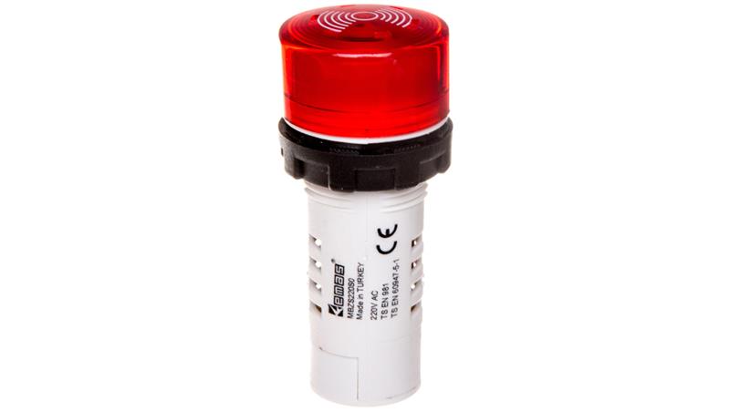 Buzzer, monoblok, 220V AC, 90db, podświetlany, czerwony T0-MBZS220S-16087