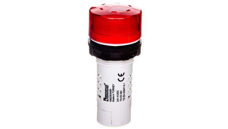 Buzzer, monoblok, 24V AC/DC, 90db, podświetlany, czerwony T0-MBZS024S-16084 Buzzer, monoblok, 24V AC/DC, 90db, podświetlany, czerwony T0-MBZS024S-16084