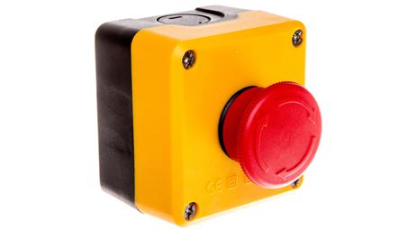 Kaseta sterownicza czarno-żółta, stop bezpieczeństwa, ryglowany 40 mm 1R z przyciskiem bezpieczeństwa T0-P1EC400E40-19284