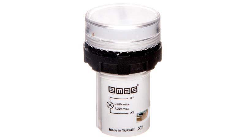 Lampka sygnalizacyjna MB z LED, monoblok, 230V AC, płaski klosz, biała T0-MBSD220B-6612 Lampka sygnalizacyjna MB z LED, monoblok, 230V AC, płaski klosz, biała T0-MBSD220B-6612