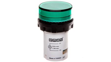 Lampka sygnalizacyjna MB z LED, monoblok, 230V AC, płaski klosz, zielona T0-MBSD220Y-6590