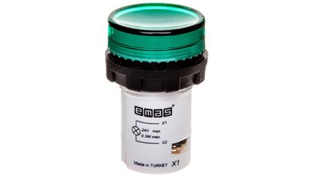 Lampka sygnalizacyjna MB z LED, monoblok, 24V AC/DC, płaski klosz, zielona T0-MBSD024Y-6600