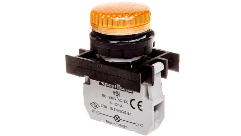 Lampka sygnalizacyjna B z LED, 100-230V AC, żółta T0-B0S0XS-6766
