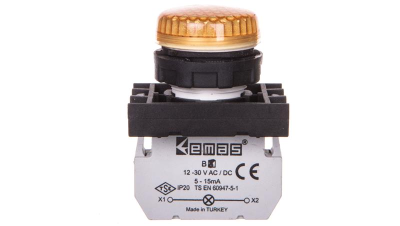 Lampka sygnalizacyjna B z LED, 12-30V AC/DC, żółta T0-B080XS-6767