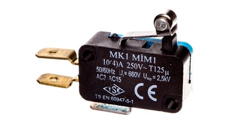 Wyłącznik krańcowy miniaturowy, 1CO, dźwignia krótka z metalową rolką, T0-MK1MIM1-4591