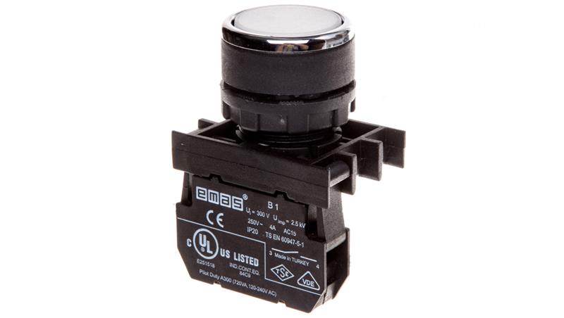 Przycisk sterowniczy kryty, niestabilny, 1NO, biały T0-B100DB-3194