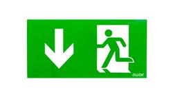 Piktogram PS26 125x250 strzałka dół człowiek w drzwiach logo awex (ISO7010)-56490
