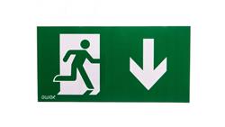 Piktogram PS27 125x250 człowiek w drzwiach strzałka dół logo awex (ISO7010)-56497