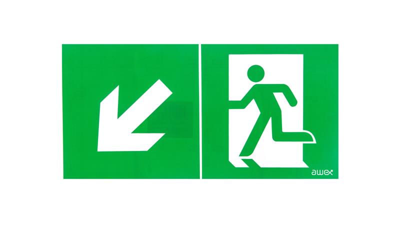 Piktogram 150x300 PD22 obrotowa strzałka człowiek w drzwiach logo awex (ISO7010)-56506