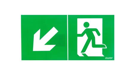 Piktogram 150x300 PD22 obrotowa strzałka człowiek w drzwiach logo awex (ISO7010)-56506