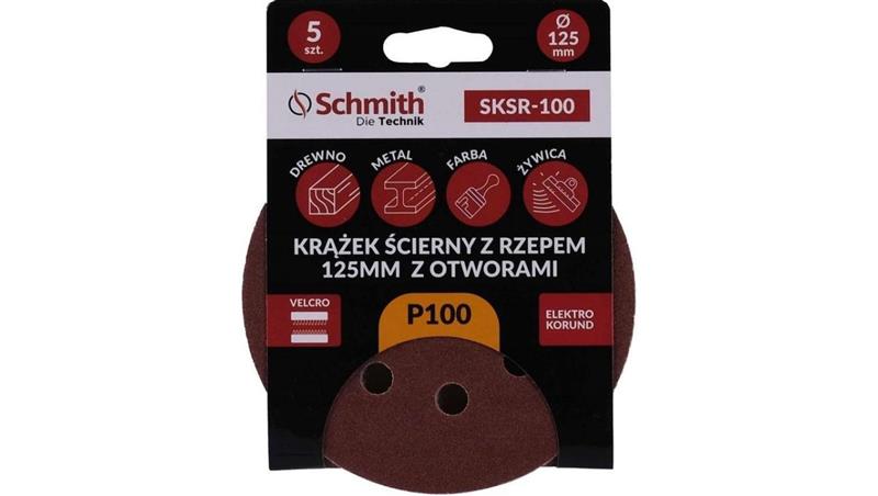 Papier ścierny krążki na rzep z otworami 125mm P100 zestaw 5szt Schmith-90324 Papier ścierny krążki na rzep z otworami 125mm P100 zestaw 5szt Schmith-90324