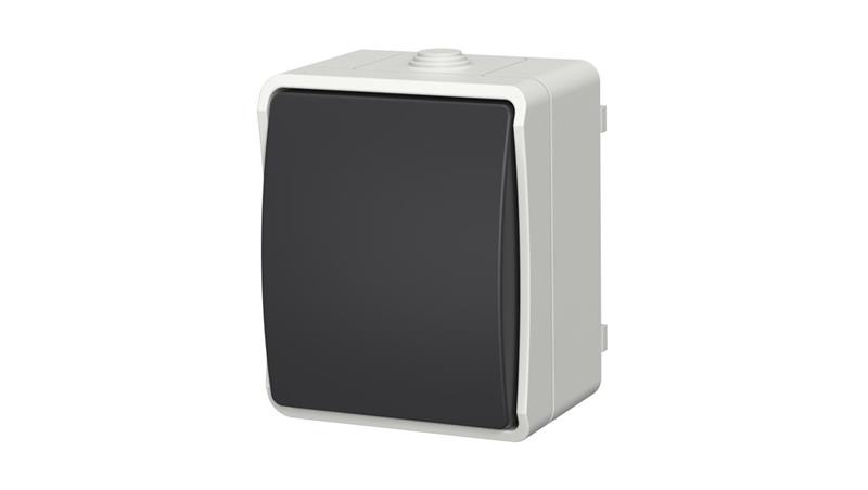 Łącznik pojedynczy zwierny dzwonek natynkowy Aqua Plus IP54 szaro grafitowy / 40112-85912