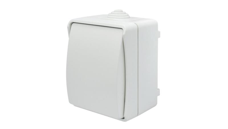 Łącznik pojedynczy zwierny dzwonek natynkowy Aqua Plus IP54 biały / 40222-85913