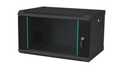 Szafka rack wisząca 19 6U 600x450, drzwi szklane, kolor czarny FLAT PACK-88775