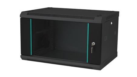 Szafka rack wisząca 19 6U 600x450, drzwi szklane, kolor czarny FLAT PACK-88775