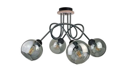 Lampa sufitowa nowoczesna 4xE27 RING BLACK/WOOD-87847